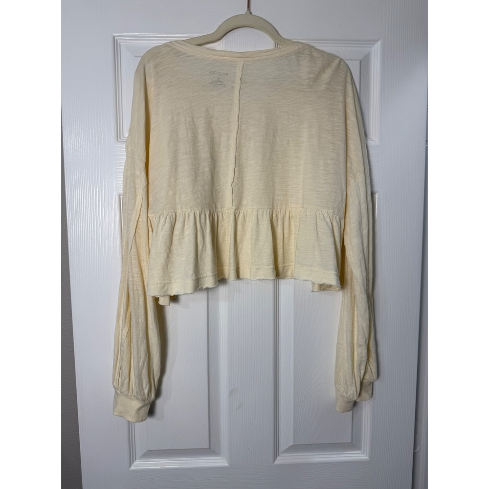 Pilcro Textured Babydoll Top Size M Cream Excellent Pintuck Cotton Long Sleeve - Picture 4 of 6
